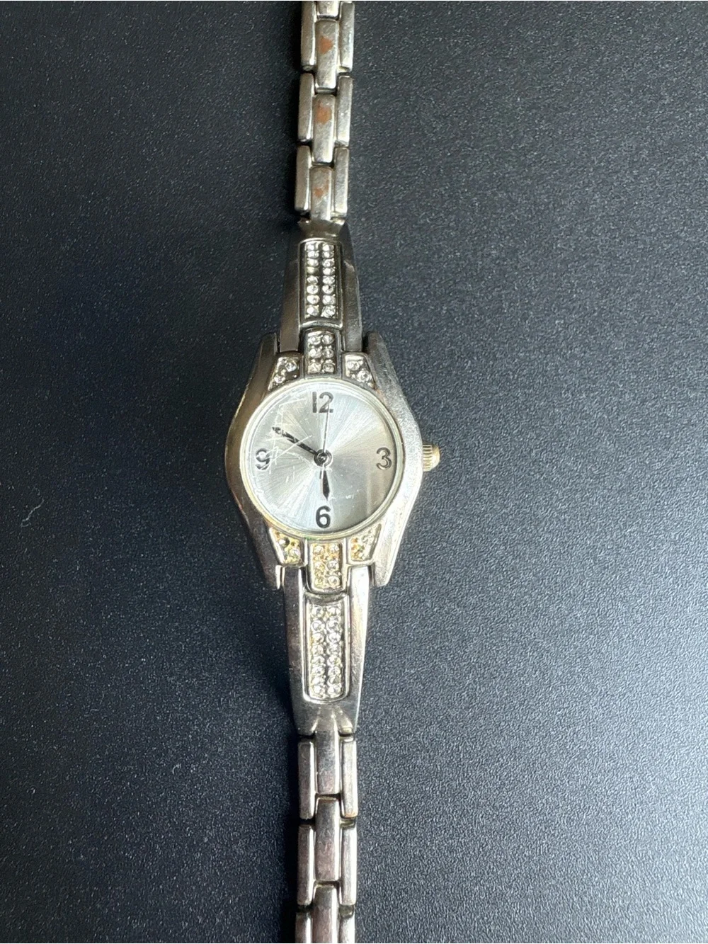 Silver Crystal Accent Women's Bracelet Watch measurements shown non running